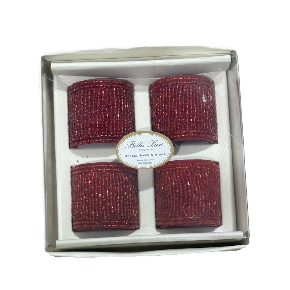 Bella Lux Red Beaded Napkin Rings Set‎ 4